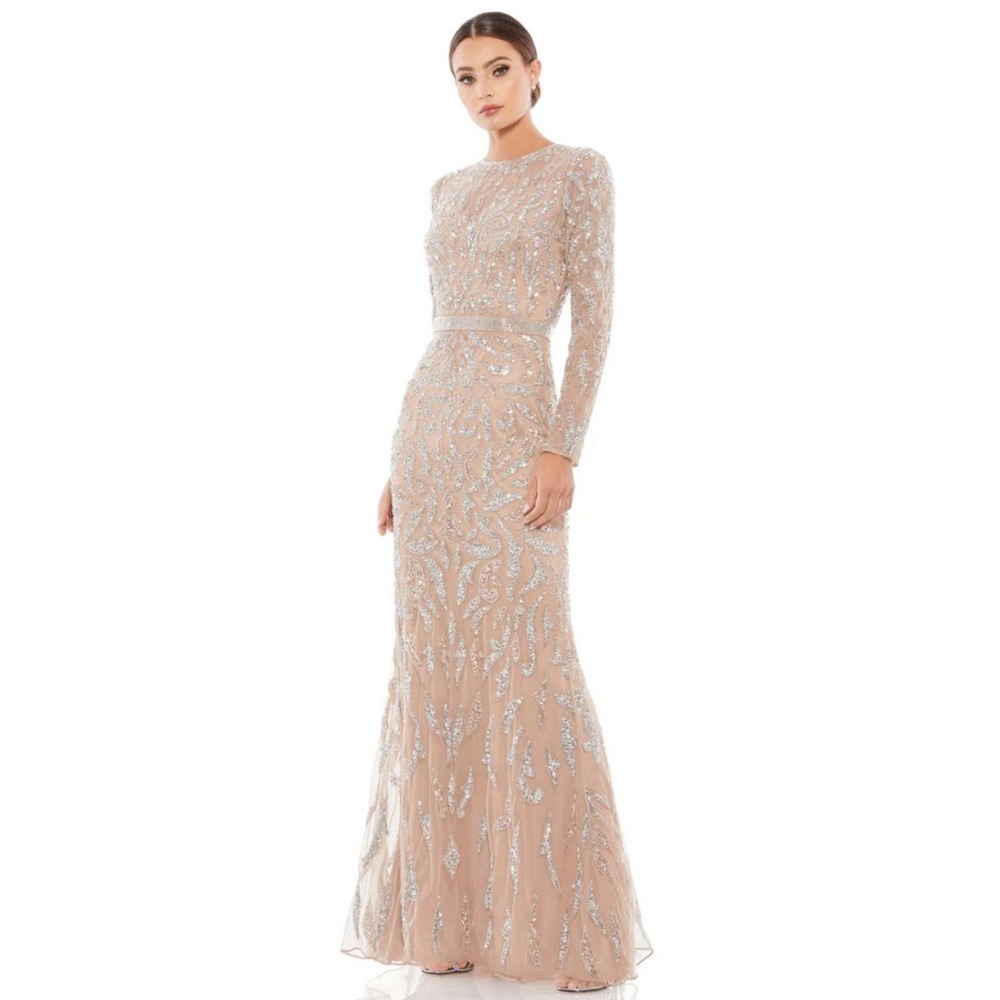 MAC DUGGAL size 12 BEADED LONG SLEEVE EVENING GOWN Dress